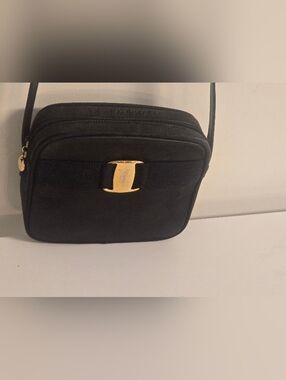 Salvatore FERRAGAMO Black  Crossbody Bag with Gold Accent